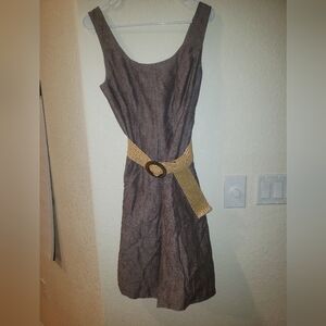 Nine WEST Elegant Brown Sleeveless Dress with Tan Belt